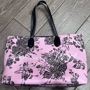 Victoria's Secret Pink Floral Print Tote with Black Handles